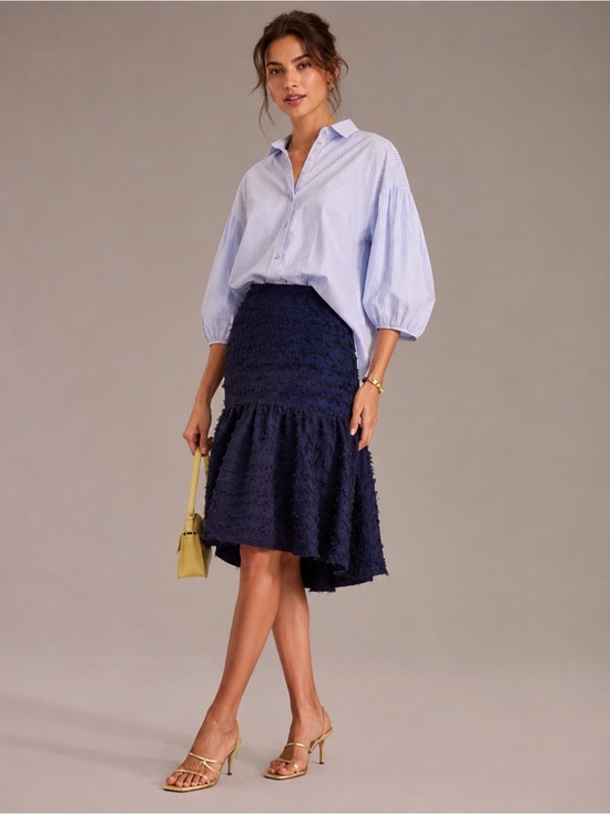 Anthropologie Dresses & Skirts - Anthropologie Maeve Miranda Navy Textured Fringe High Low Midi Skirt Small NWT